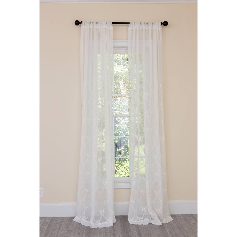 Manor Luxe Belinda Embroidered Sheer Rod Pocket Single Curtain Panel