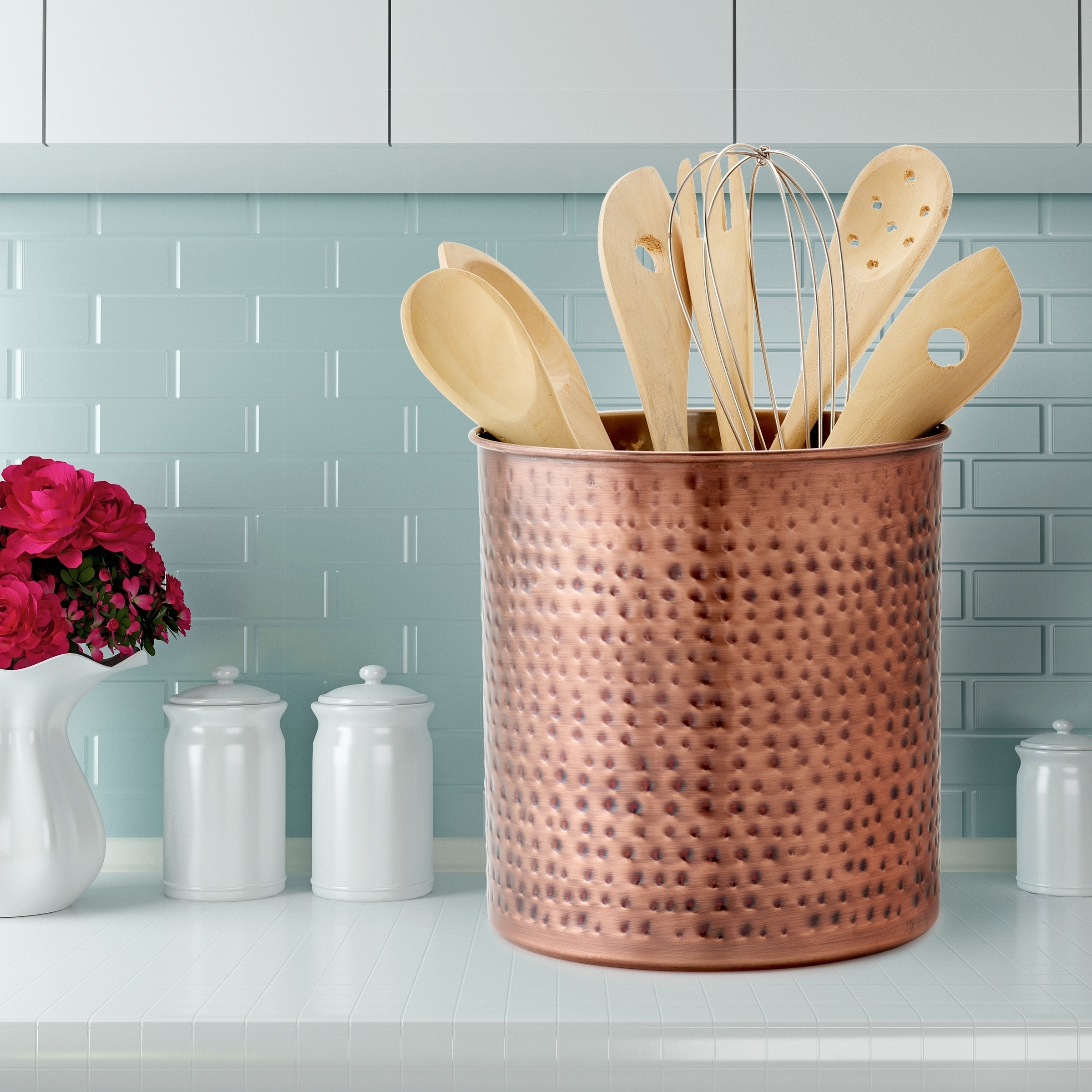 Jumbo Hammered Antique Copper Utensil Holder, 7.5" H x 7" Brown eBay