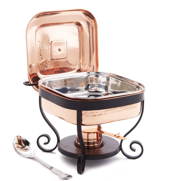 11 X 10 X 9 Hammered Copper Chafing Dish Stainless Steel Spoon 3 Qt