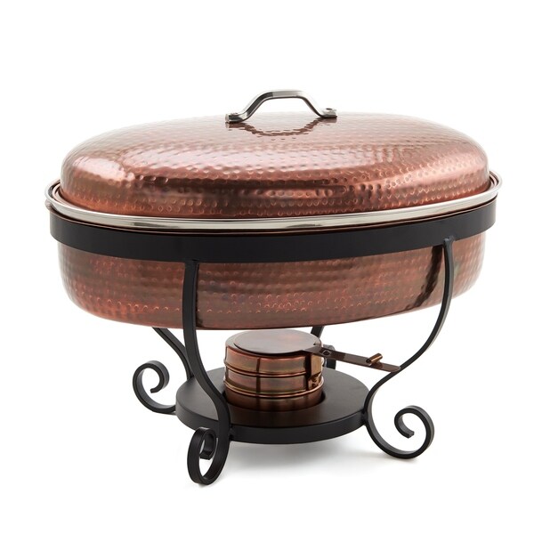 16½" x 14¼" x 13⅛" Hammered Antique Copper Chafing Dish, 6 Qt.