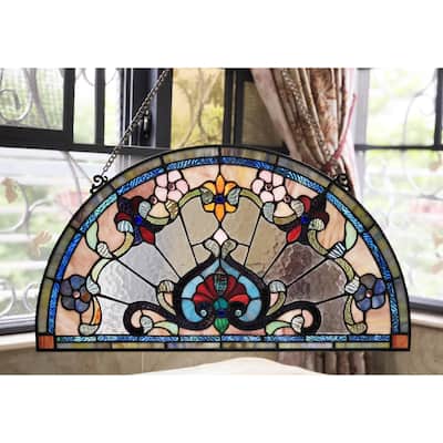 Chloe Tiffany Style Stained Glass Semi Circle Window Panel