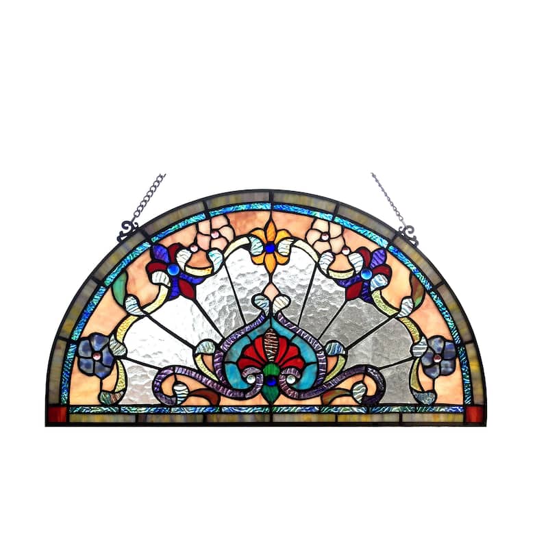 Chloe Tiffany Style Stained Glass Semi Circle Window Panel