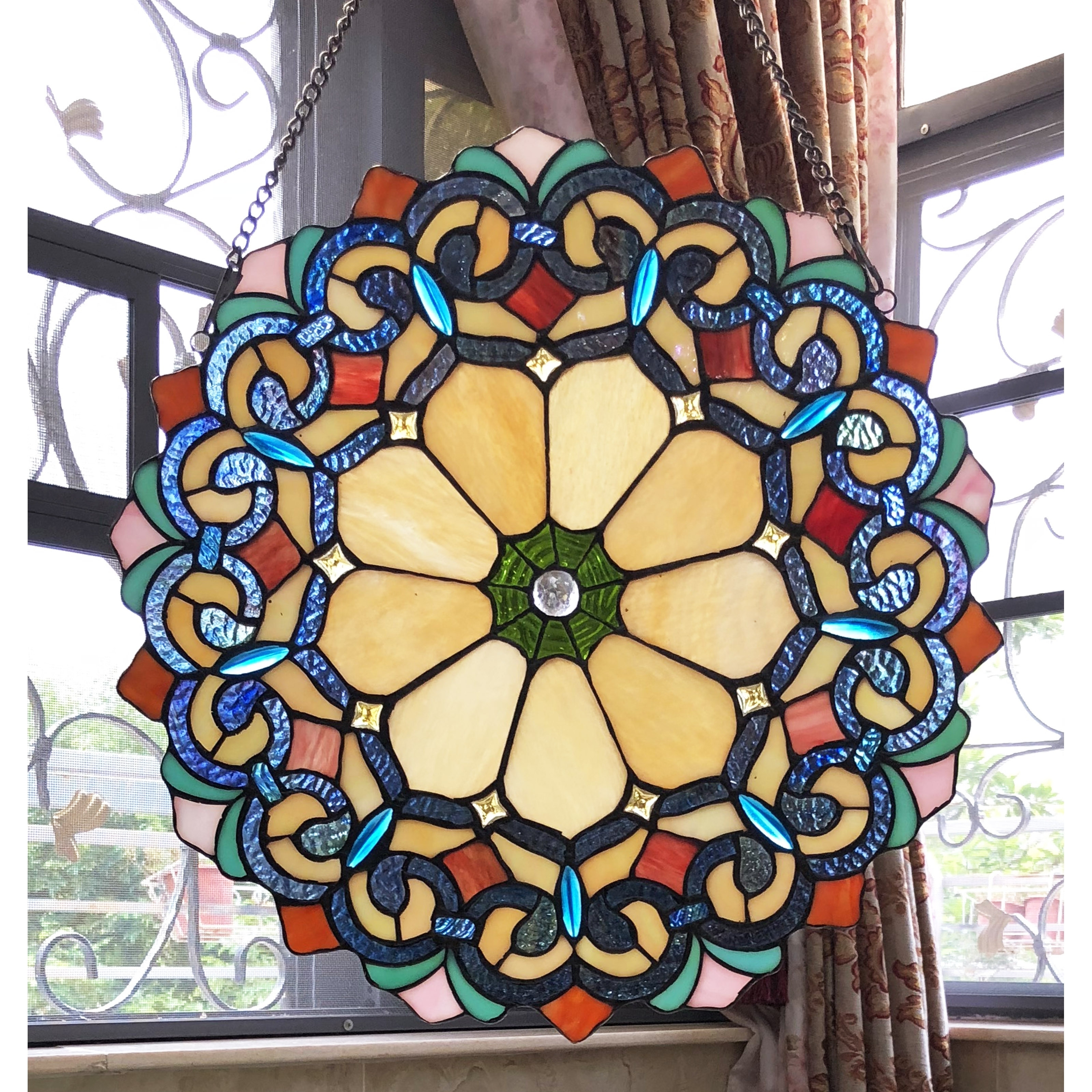 Shop Chloe Tiffany Style Stained Glass Window Panel Suncatcher Overstock