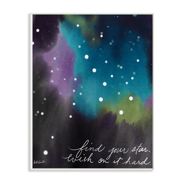 The Kids Room By Stupell Find Your Star Blue Purple and Green Sky Space Wood Wall Art, 10x15, Proudly Made in USA - Multi-color