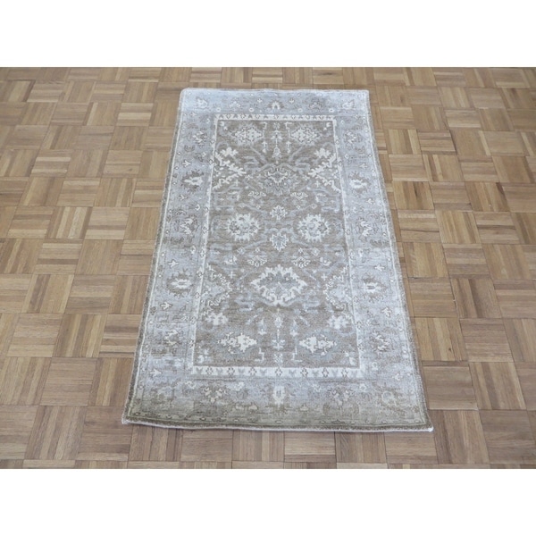 Hand Knotted Brown Bamboo Silk Oushak with Bamboo Silk Oriental Rug (3' x 5'1") - 3' x 5'1"