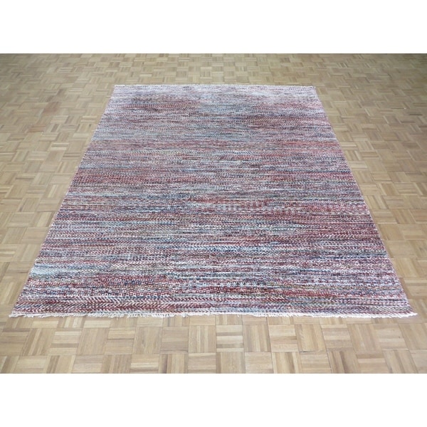 Hand Knotted Multi Colored Ikat with Wool Oriental Rug (7'11" x 9'6") - 7'11" x 9'6"