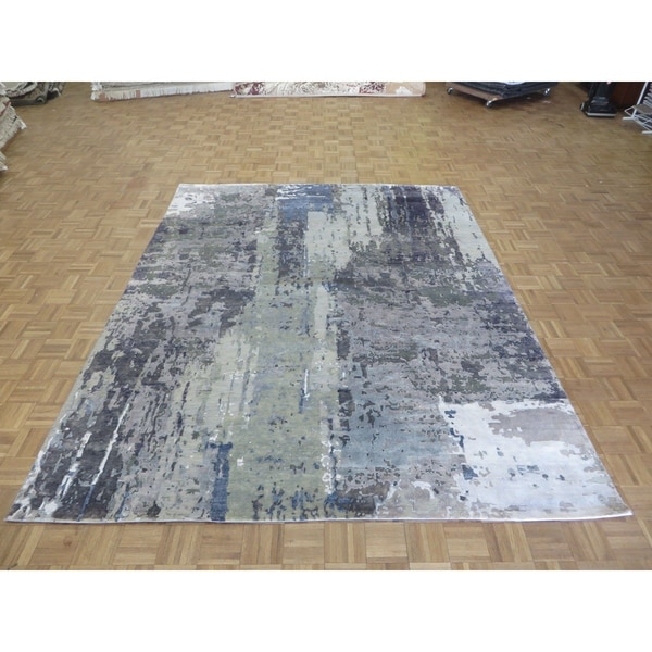 Hand Knotted Multi Colored Modern with Wool & Silk Oriental Rug (9' x 12') - 9' x 12'