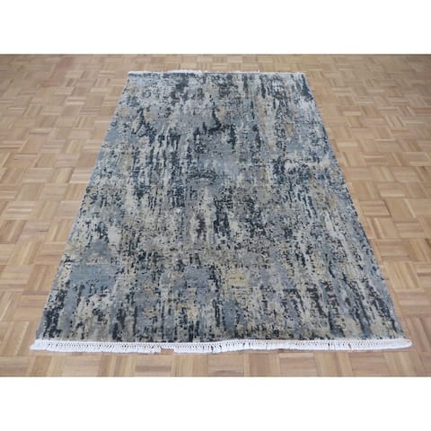 Hand Knotted Multi Colored Modern with Wool & Silk Oriental Rug (5'5" x 8'1") - 5'5" x 8'1"