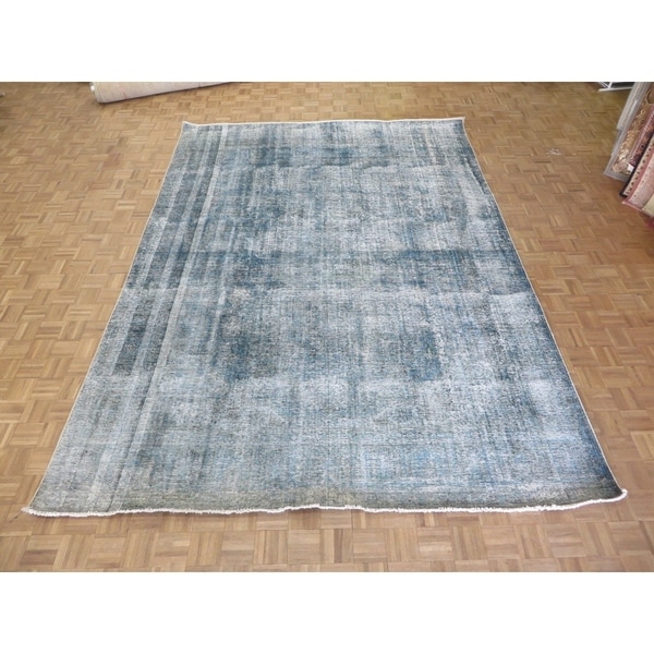 Hand Knotted Sky Blue Tabriz with Wool Oriental Rug (9'4" x 12'10") - 9'4" x 12'10"