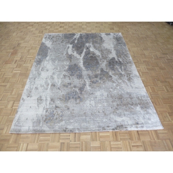 Hand Knotted Gray Modern with Wool & Silk Oriental Rug (8' x 10'1") - 8' x 10'1"