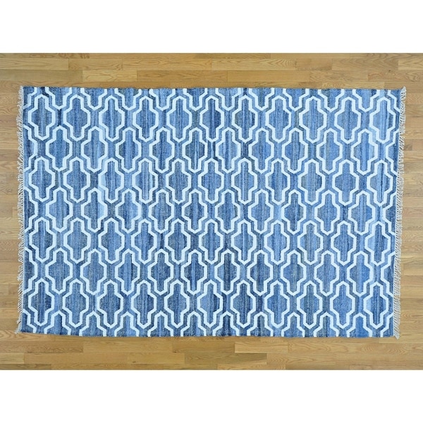 Hand Knotted Blue Flat Weave with Wool Oriental Rug (6' x 9'1") - 6' x 9'1"