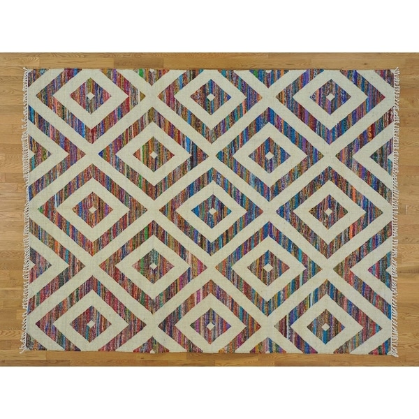 Hand Knotted Multicolored Flat Weave with Wool Oriental Rug (8' x 10'3") - 8' x 10'3"