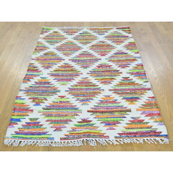 Hand Knotted Multicolored Flat Weave with Wool Oriental Rug (3'6" x 5'5") - 3'6" x 5'5"