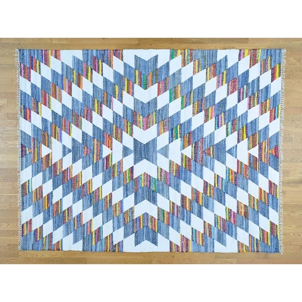 Hand Knotted Multicolored Flat Weave with Wool Oriental Rug (8' x 10'2") - 8' x 10'2"
