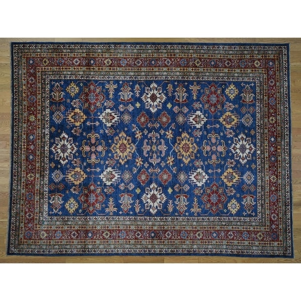 Hand Knotted Blue Kazak with Wool Oriental Rug (8'3" x 10'9") - 8'3" x 10'9"