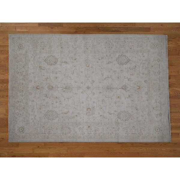 Hand Knotted Ivory Oushak And Peshawar with Wool Oriental Rug (6'1" x 9') - 6'1" x 9'