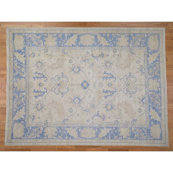 Hand Knotted Ivory Oushak And Peshawar with Wool Oriental Rug (9' x 12') - 9' x 12'
