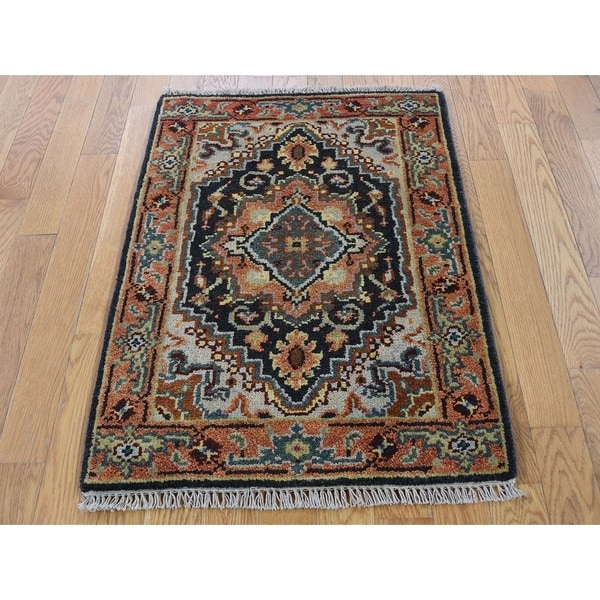 Hand Knotted Black Heriz with Wool Oriental Rug (2'2" x 3') - 2'2" x 3'