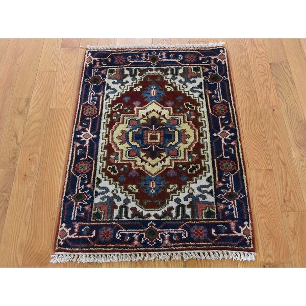 Hand Knotted Red Heriz with Wool Oriental Rug (2'1" x 3') - 2'1" x 3'