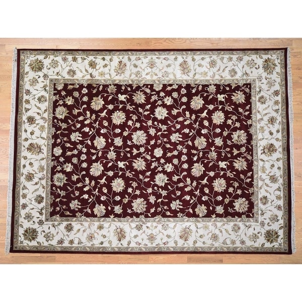 Hand Knotted Red Rajasthan with Wool & Silk Oriental Rug (9' x 12') - 9' x 12'