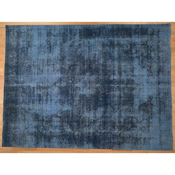 Hand Knotted Blue Overdyed & Vintage with Wool Oriental Rug (9'9" x 12'10") - 9'9" x 12'10"