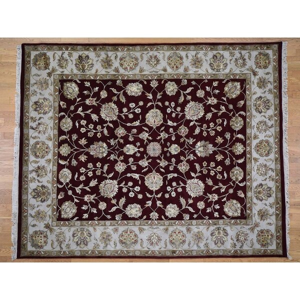 Hand Knotted Red Rajasthan with Wool & Silk Oriental Rug (8'2" x 10'1") - 8'2" x 10'1"
