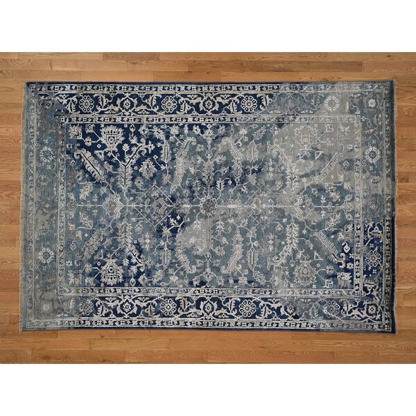 Hand Knotted Blue Modern & Contemporary with Wool & Silk Oriental Rug (6'2" x 9'1") - 6'2" x 9'1"
