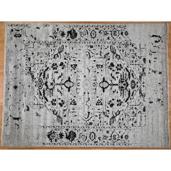 Hand Knotted Grey Modern & Contemporary with Wool & Silk Oriental Rug (10' x 14') - 10' x 14'