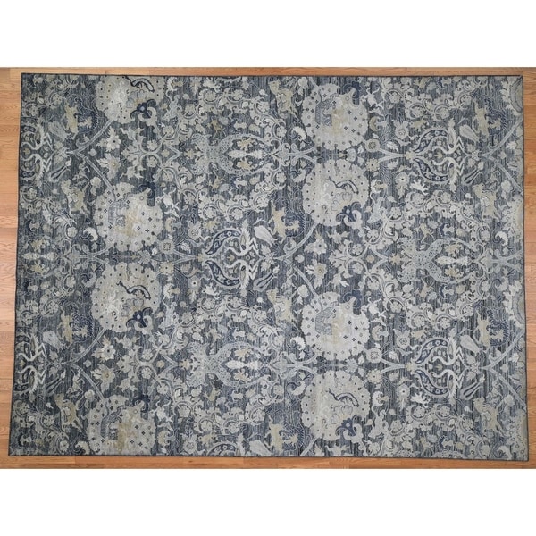 Hand Knotted Grey Modern & Contemporary with Wool & Silk Oriental Rug (9' x 12') - 9' x 12'