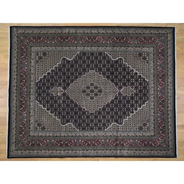 Hand Knotted Black Fine Oriental with Wool & Silk Oriental Rug (8' x 10'2") - 8' x 10'2"