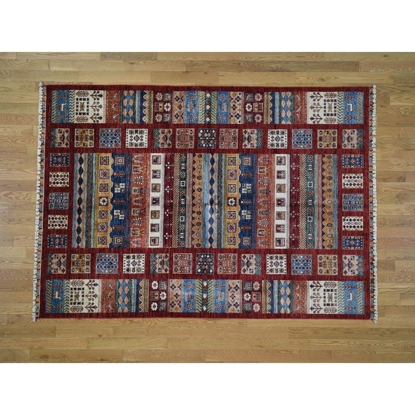 Hand Knotted Multicolored Kazak with Wool Oriental Rug (5'9" x 8') - 5'9" x 8'