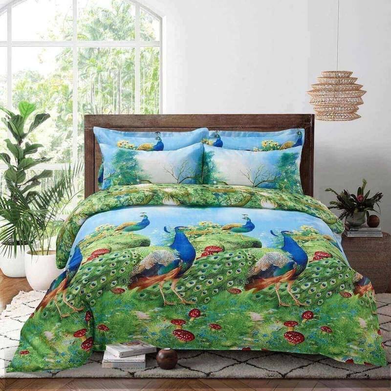 Peacock Bedding Set 6 Piece Duvet Cover Set w. Fitted Sheet On Sale Bed Bath & Beyond