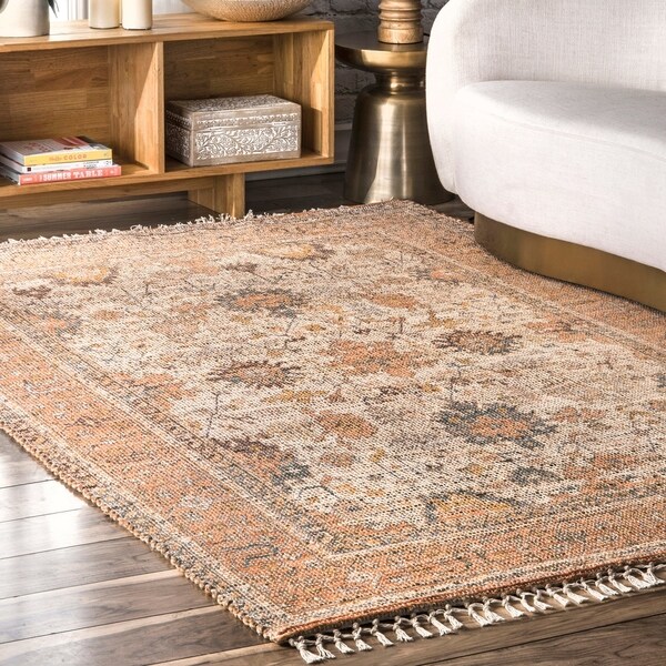 nuLOOM Multi Flatweave Traditional Rustic Blooming Garden Tassel Border Area Rug