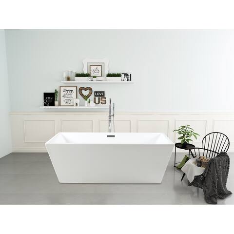 Kingston Brass White Acrylic Square 67-inch Freestanding Contemporary Bathtub