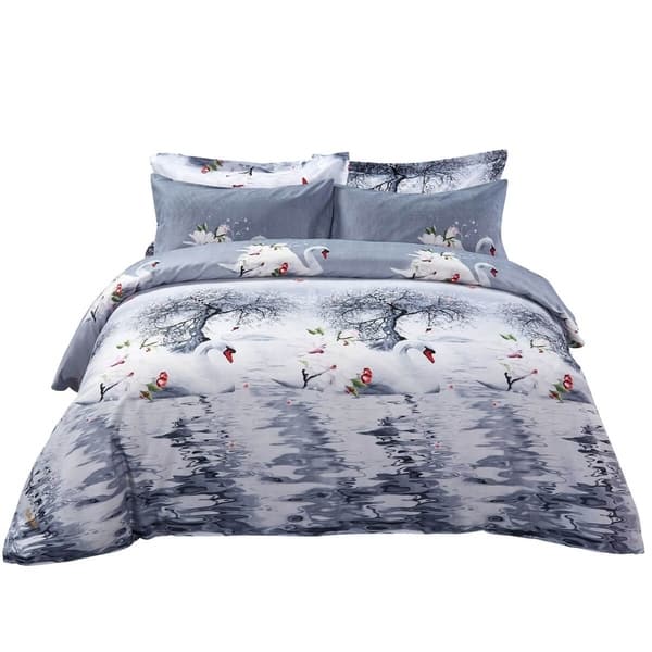 slide 2 of 5, Swan Bedding Set - 6 Piece Duvet Cover Set w. Fitted Sheet