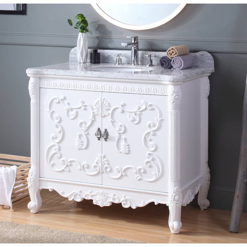 39" Benton Collection Belissimo Antique Style White Bathroom Vanity