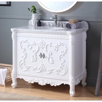 39" Benton Collection Belissimo Antique Style White Bathroom Vanity