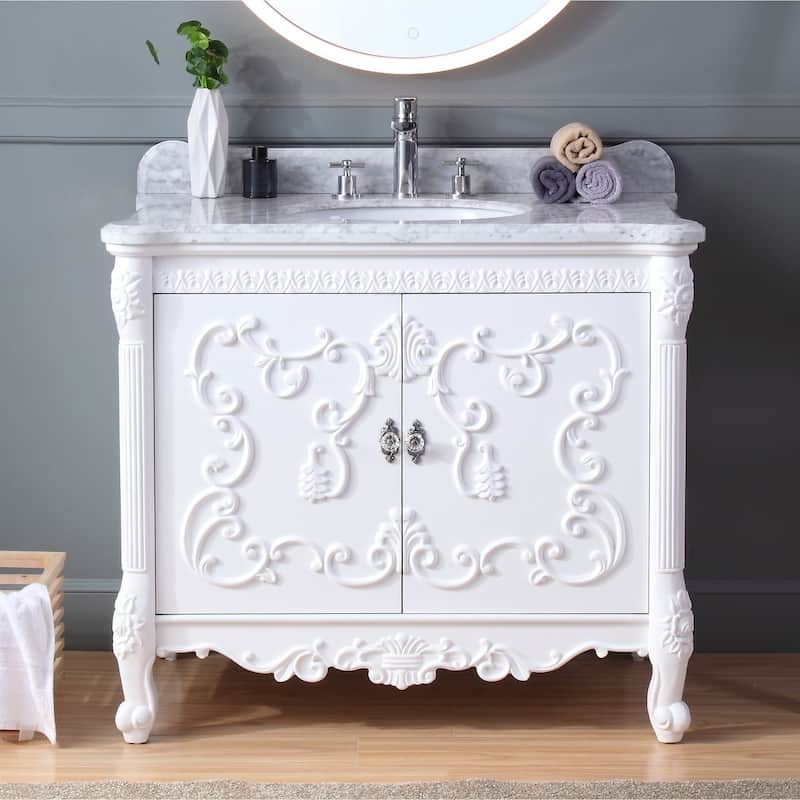 39" Benton Collection Belissimo Antique Style White Bathroom Vanity