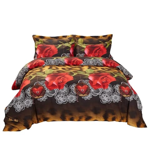 6 Piece Duvet Cover Set w. Fitted Sheet - Passion Luxury Bedding - Multi-color