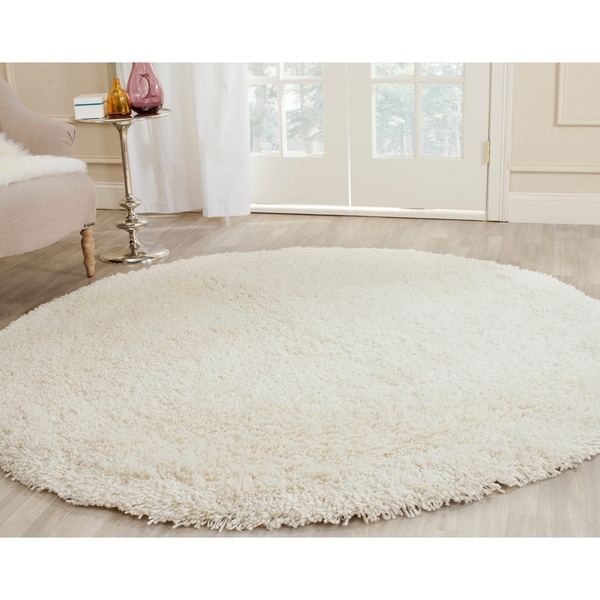Safavieh Classic Plush Handmade Super Dense Honey White Shag Rug - 6' X 6' Round