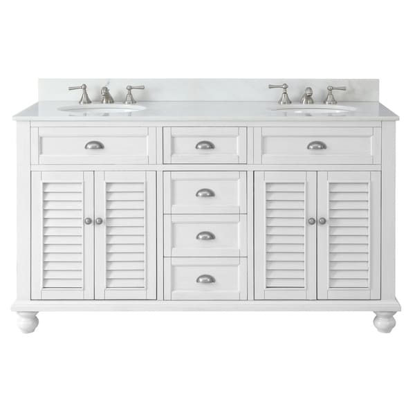 62" Glennville Double Sink Cottage Style White Bathroom Vanity