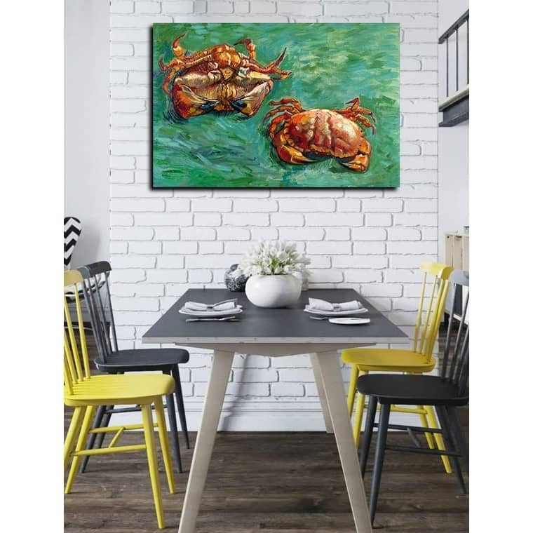 Epic Graffiti "Two Crabs" by Vincent Van Gogh Giclee Canvas Wall Art - Green
