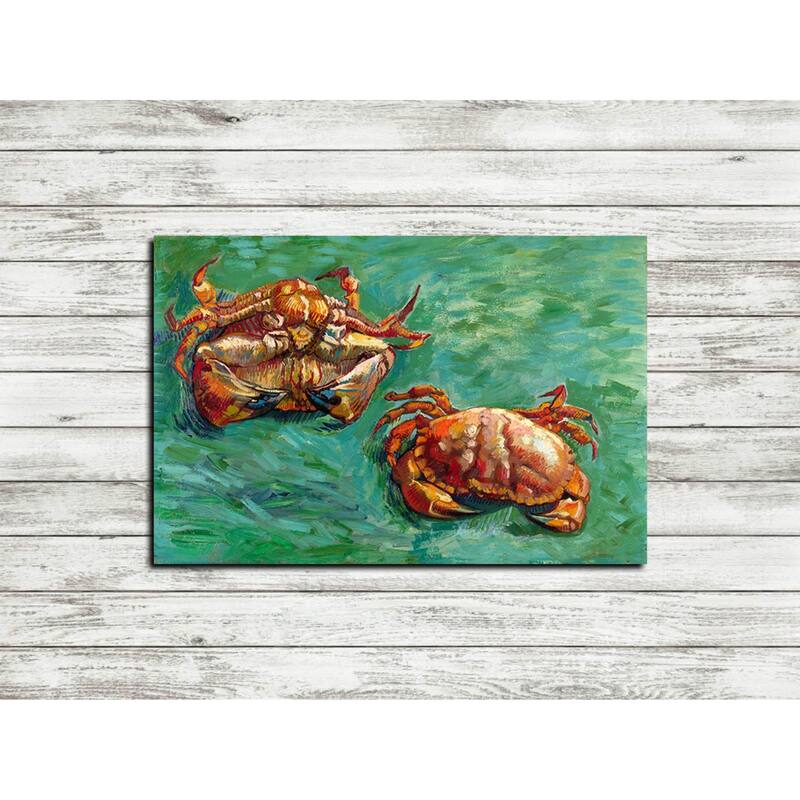 Epic Graffiti "Two Crabs" by Vincent Van Gogh Giclee Canvas Wall Art - Green