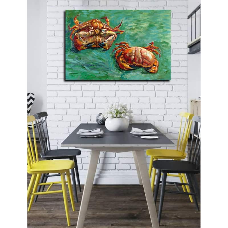 Epic Graffiti "Two Crabs" by Vincent Van Gogh Giclee Canvas Wall Art - Green