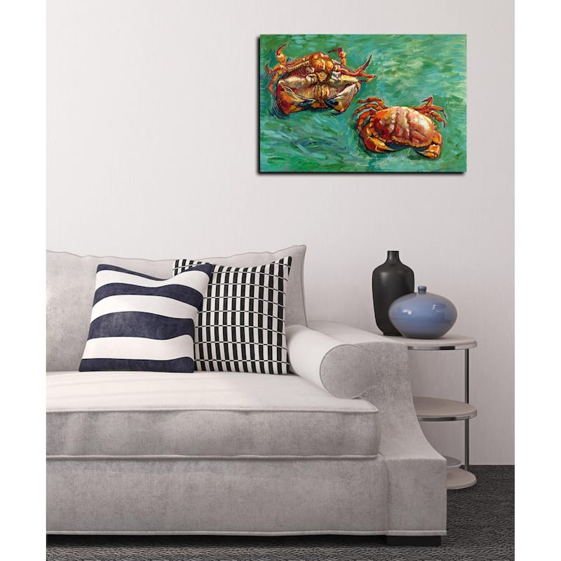 Epic Graffiti "Two Crabs" by Vincent Van Gogh Giclee Canvas Wall Art - Green