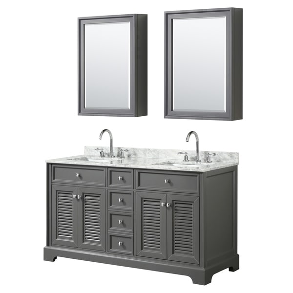 Tamara 60-inch Dark Gray Double Vanity, Square Sinks, Med Cabs
