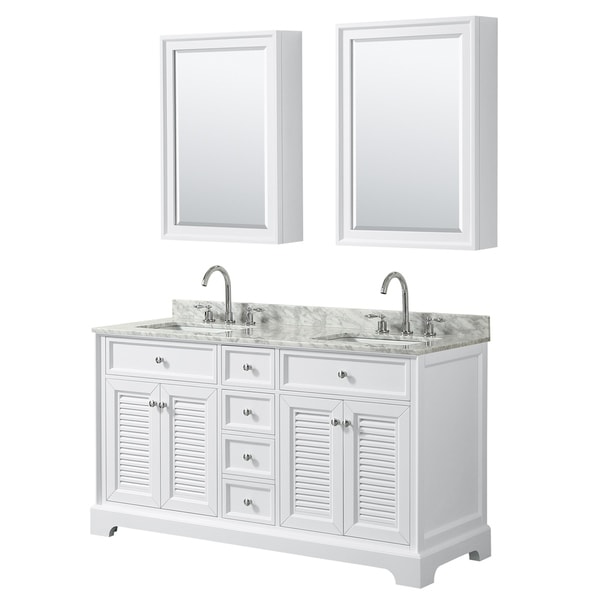 Tamara 60-inch White Double Vanity, Square Sinks, Med Cabs