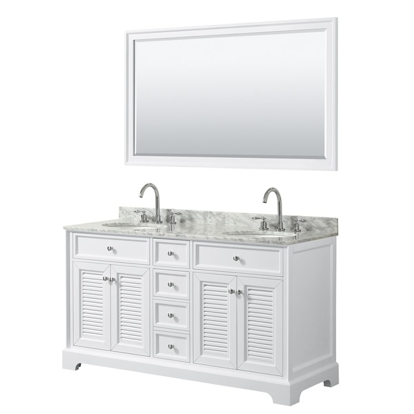 Tamara 60-inch White Double Vanity, Oval Sinks, 58-inch Mirror