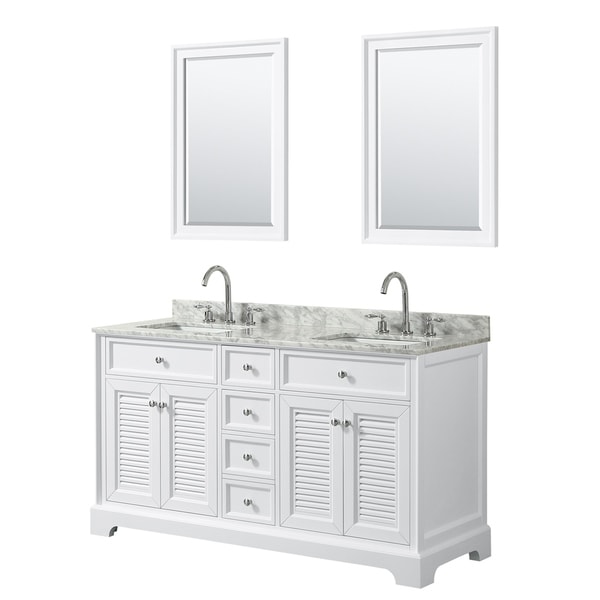 Tamara 60-inch White Double Vanity, Square Sinks, 24-inch Mirrors