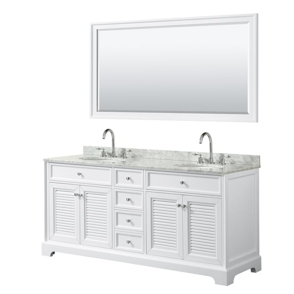 Tamara 72-inch White Double Vanity, Oval Sinks, 70-inch Mirror